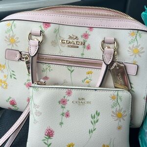 Coach Floral Satchel and Pouch - Cream and Pink